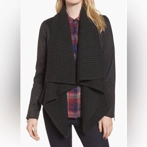 Lucky Brand Charcoal Draped Chunky Cardigan Faux Suede Jacket Size XL